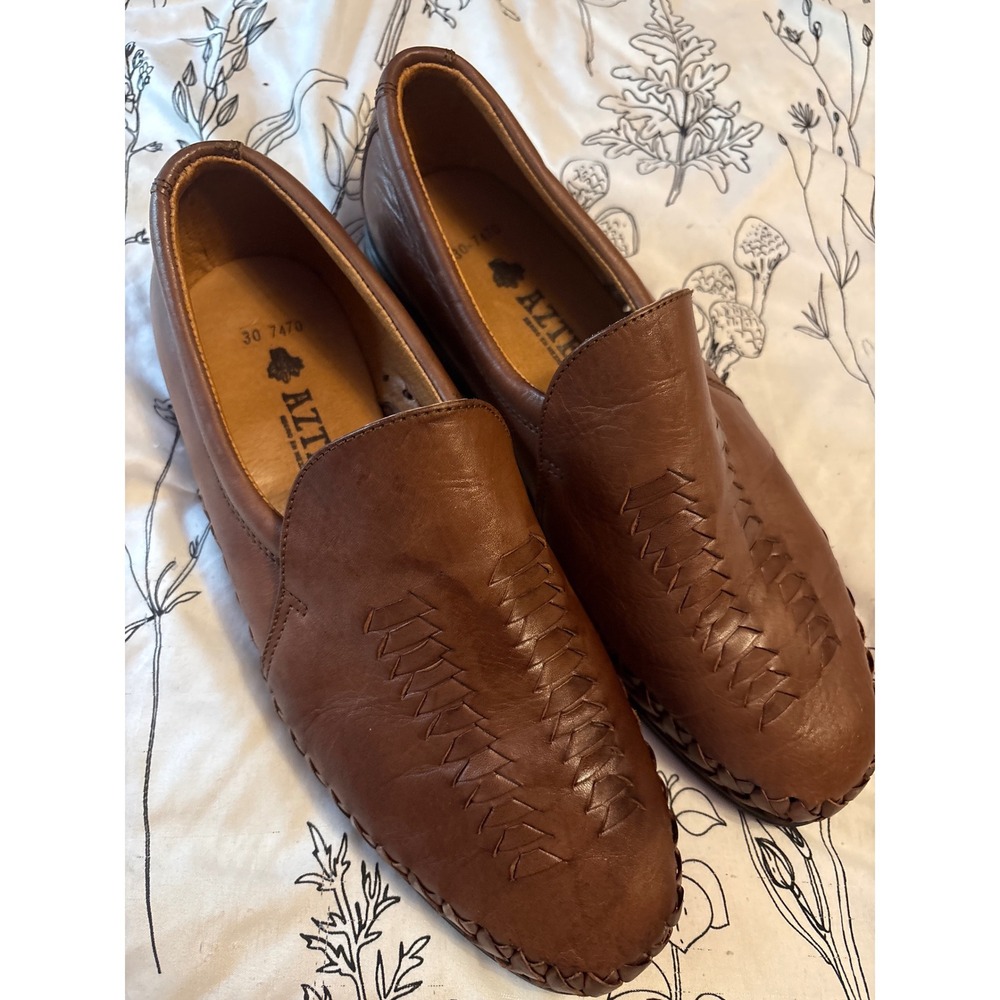 Aztec Men's Brown Woven Made in Mexico Genuine‎ Leather Huaraches Loafers, 13